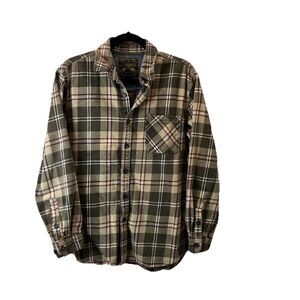Anchorage Expedition Shirt Mens Size L Green Tan Plaid Flannel Outdoor Gorpcore